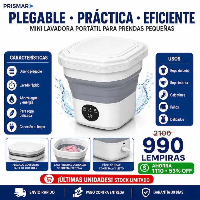 Mini Lavadora Portátil Plegable — La Solución para Ropa de Bebé, Íntima y Delicada