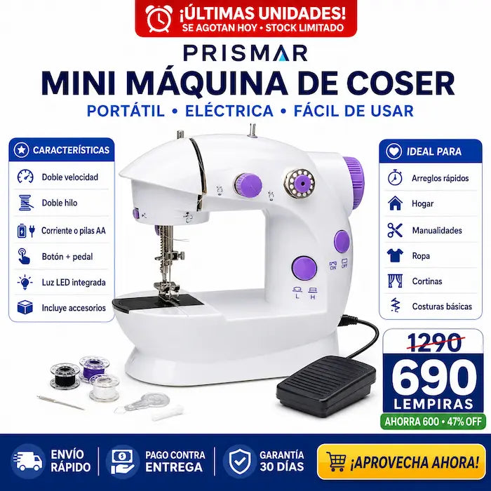 Mini Máquina de Coser Portátil con Doble Hilo y Doble Velocidad — Arreglos en Casa Sin Sastre