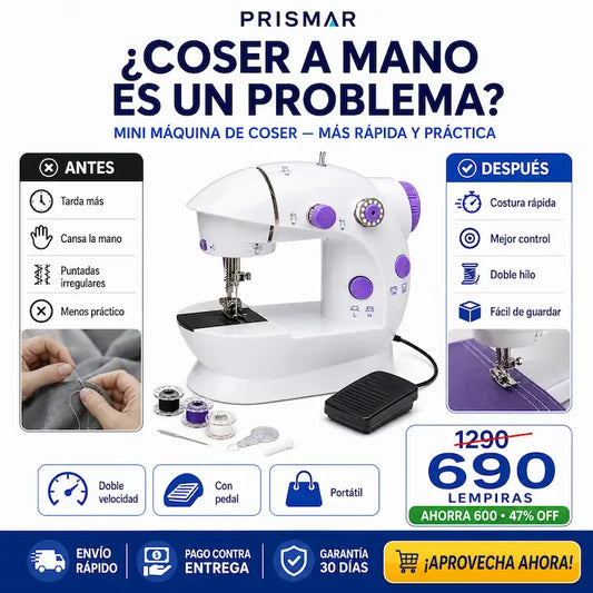 Mini Máquina de Coser Portátil con Doble Hilo y Doble Velocidad — Arreglos en Casa Sin Sastre