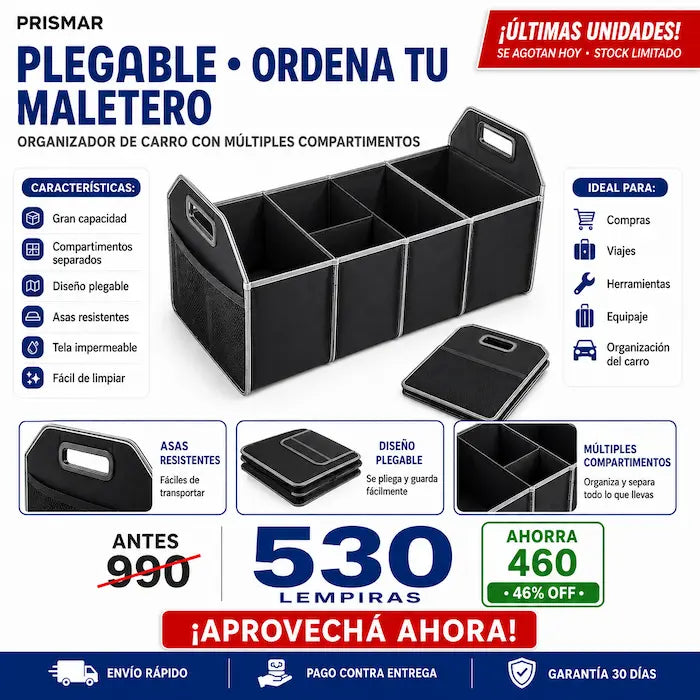Organizador de Maletero Plegable — Adiós al Caos en el Carro, Todo en Su Lugar en Segundos