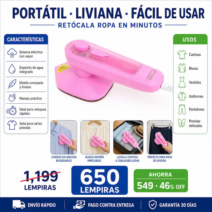 Plancha de Vapor Eléctrica Portátil