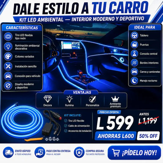 Luces LED Ambientales para Interior de Carro