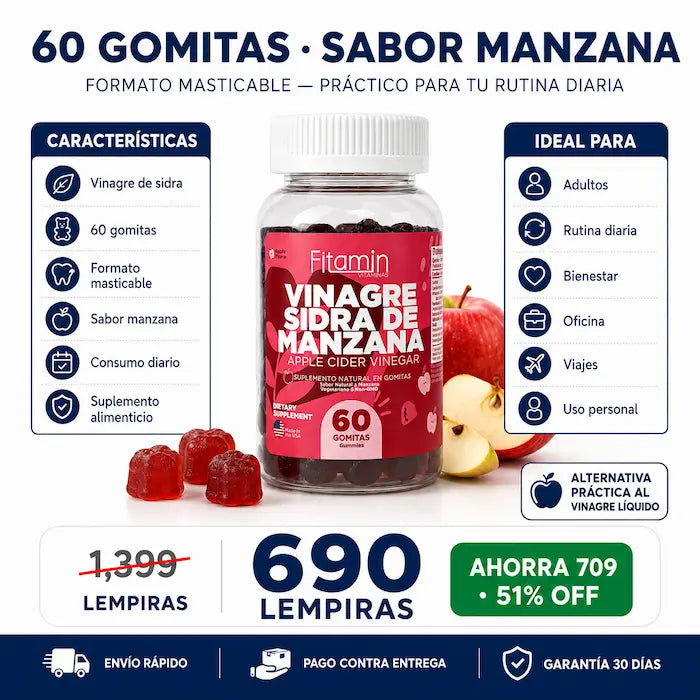 Gomitas de Vinagre de Sidra de Manzana 60 Unidades