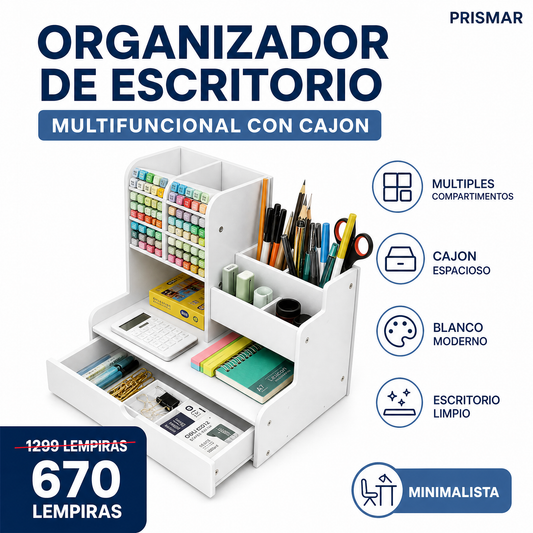 Organizador de Escritorio Multifuncional con Cajón y Compartimentos
