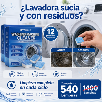 CleanWash Pro – Pastillas Limpiadoras para Lavadora 2x1 🧹✨ (24 Pastillas Total)