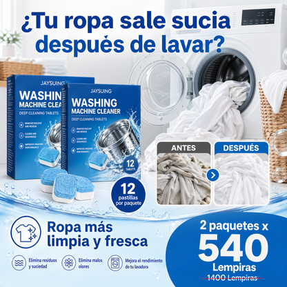 CleanWash Pro – Pastillas Limpiadoras para Lavadora 2x1 🧹✨ (24 Pastillas Total)