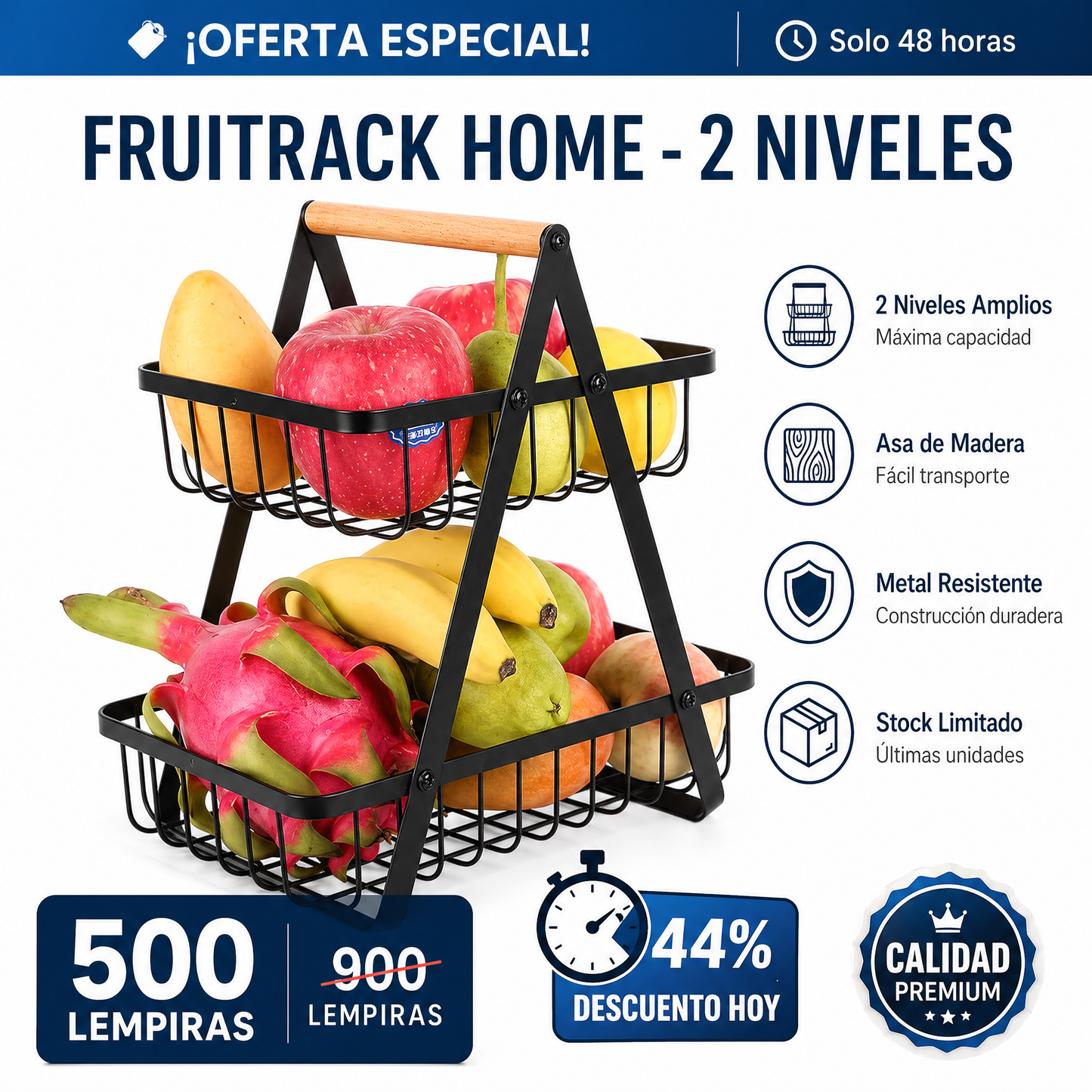 FruitRack Home – Organizador Multiusos para Frutas y Snacks