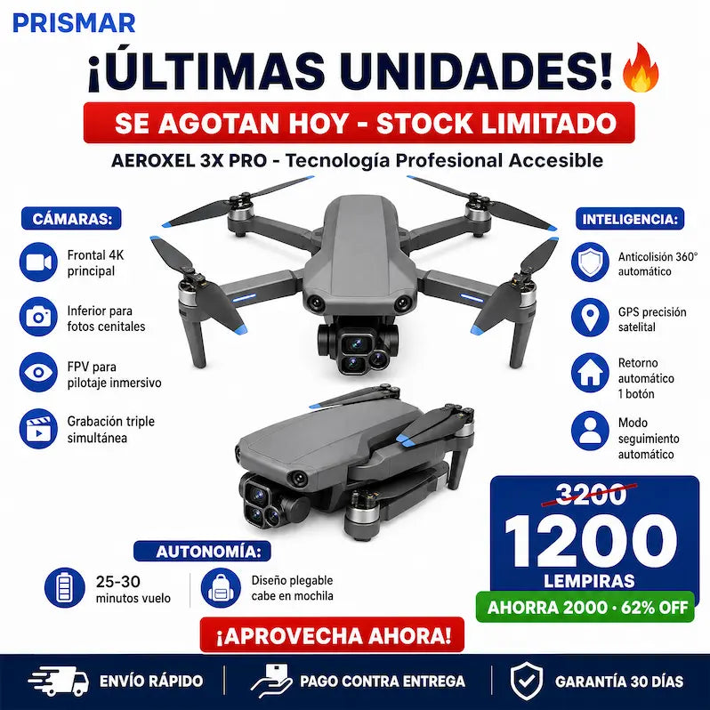 Sky vision – Drone Plegable con Triple Cámara 4K y Sensor Anticolisión +GARANTÍA