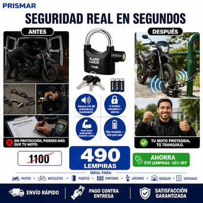 Alarm Lock 110 dB — Candado con Alarma Integrada · 2 Modos · Arco Endurecido · Pilas Incluidas