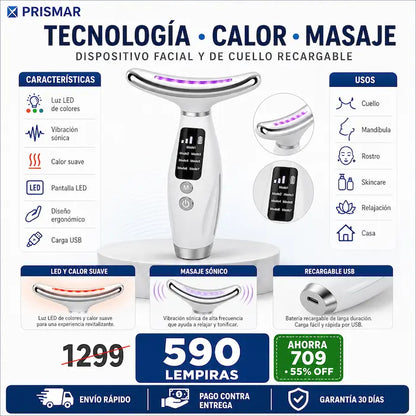 Masajeador Facial y de Cuello con LED, Vibración y Calor — Tu Spa Casero para Skincare