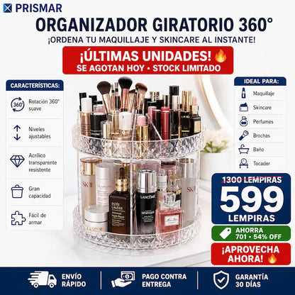 Organizador Giratorio 360° de Maquillaje en Acrílico — Tu Tocador Ordenado y Elegante en Segundos