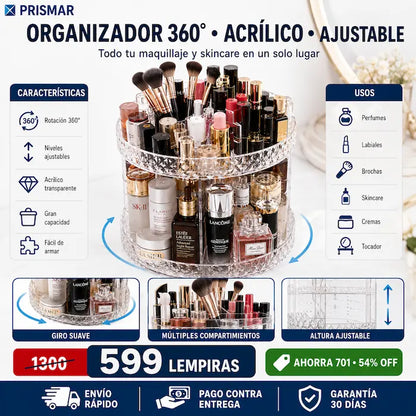 Organizador Giratorio 360° de Maquillaje en Acrílico — Tu Tocador Ordenado y Elegante en Segundos