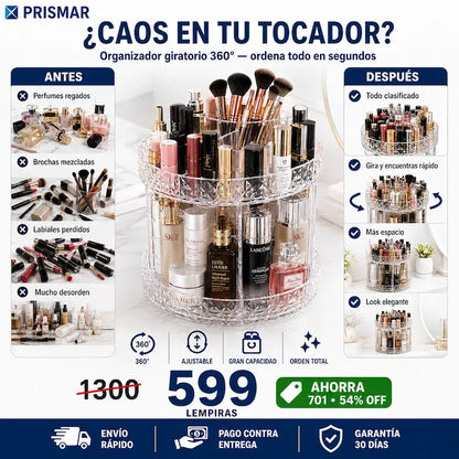Organizador Giratorio 360° de Maquillaje en Acrílico — Tu Tocador Ordenado y Elegante en Segundos