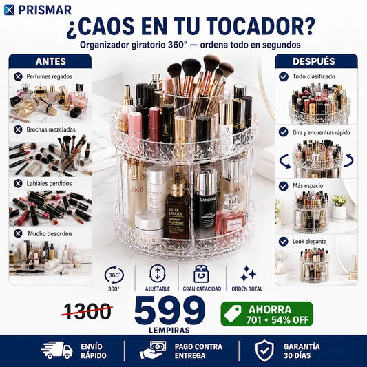 Organizador Giratorio 360° de Maquillaje en Acrílico — Tu Tocador Ordenado y Elegante en Segundos