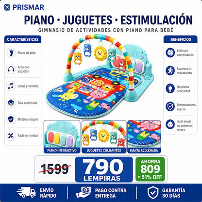 Gimnasio Manta para Bebés con Piano, Arco de Juguetes, Música y Luces — Diversión Segura para tu Bebé