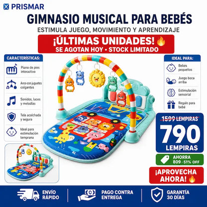 Gimnasio Manta para Bebés con Piano, Arco de Juguetes, Música y Luces — Diversión Segura para tu Bebé