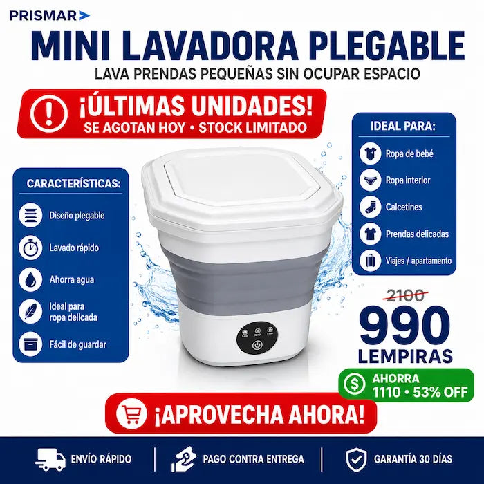 Mini Lavadora Portátil Plegable — La Solución para Ropa de Bebé, Íntima y Delicada