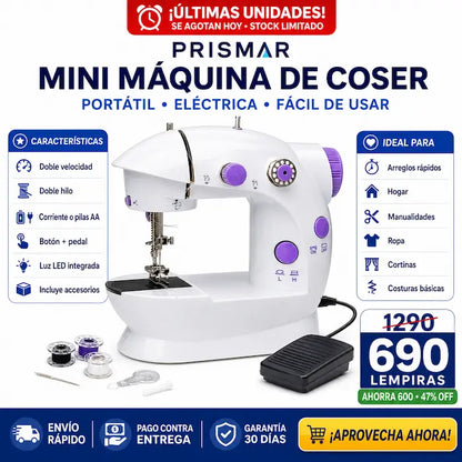 Mini Máquina de Coser Portátil con Doble Hilo y Doble Velocidad — Arreglos en Casa Sin Sastre