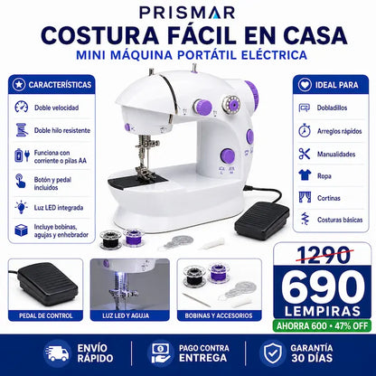 Mini Máquina de Coser Portátil con Doble Hilo y Doble Velocidad — Arreglos en Casa Sin Sastre