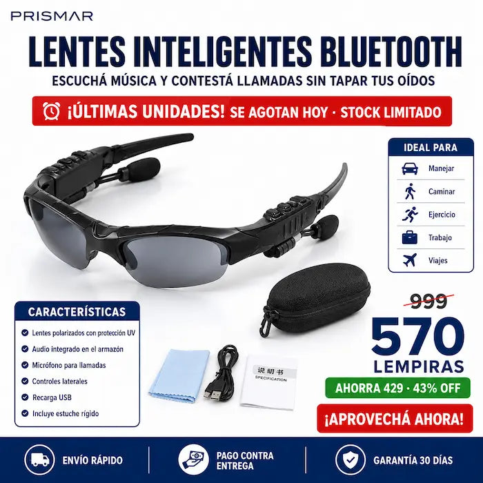 Lentes de Sol Inteligentes con Bluetooth — Música, Llamadas y Protección UV Todo en Tus Gafas