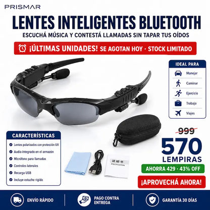 Lentes de Sol Inteligentes con Bluetooth — Música, Llamadas y Protección UV Todo en Tus Gafas