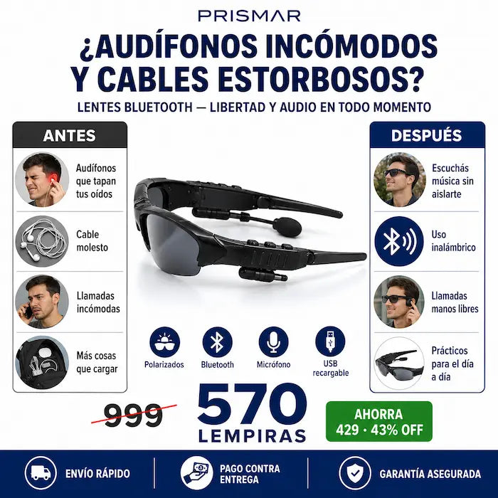 Lentes de Sol Inteligentes con Bluetooth — Música, Llamadas y Protección UV Todo en Tus Gafas