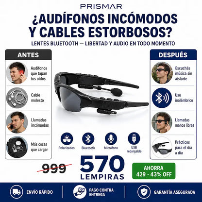 Lentes de Sol Inteligentes con Bluetooth — Música, Llamadas y Protección UV Todo en Tus Gafas