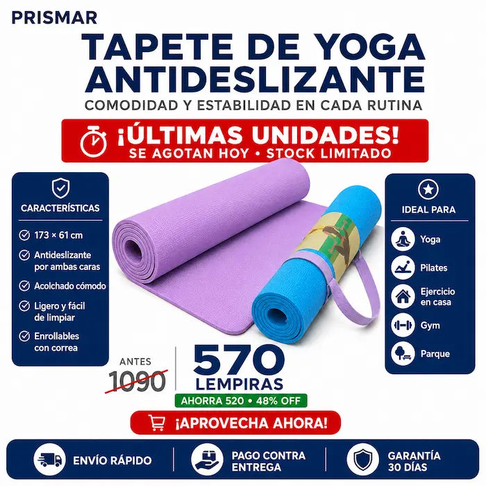 Tapete de Yoga y Ejercicio Antideslizante 173×61cm — Entrenás en Casa, el Gym o el Parque Sin Resbalar