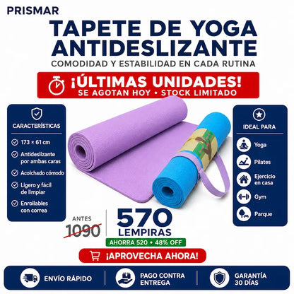 Tapete de Yoga y Ejercicio Antideslizante 173×61cm — Entrenás en Casa, el Gym o el Parque Sin Resbalar