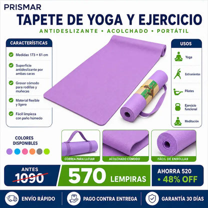 Tapete de Yoga y Ejercicio Antideslizante 173×61cm — Entrenás en Casa, el Gym o el Parque Sin Resbalar