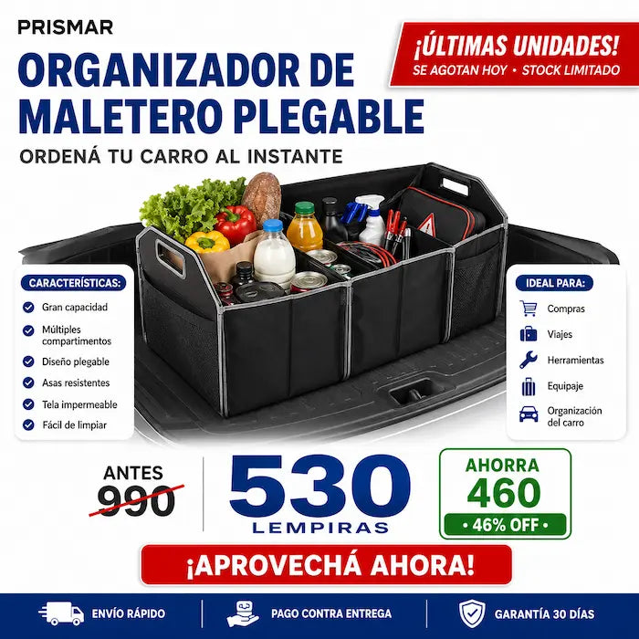 Organizador de Maletero Plegable — Adiós al Caos en el Carro, Todo en Su Lugar en Segundos