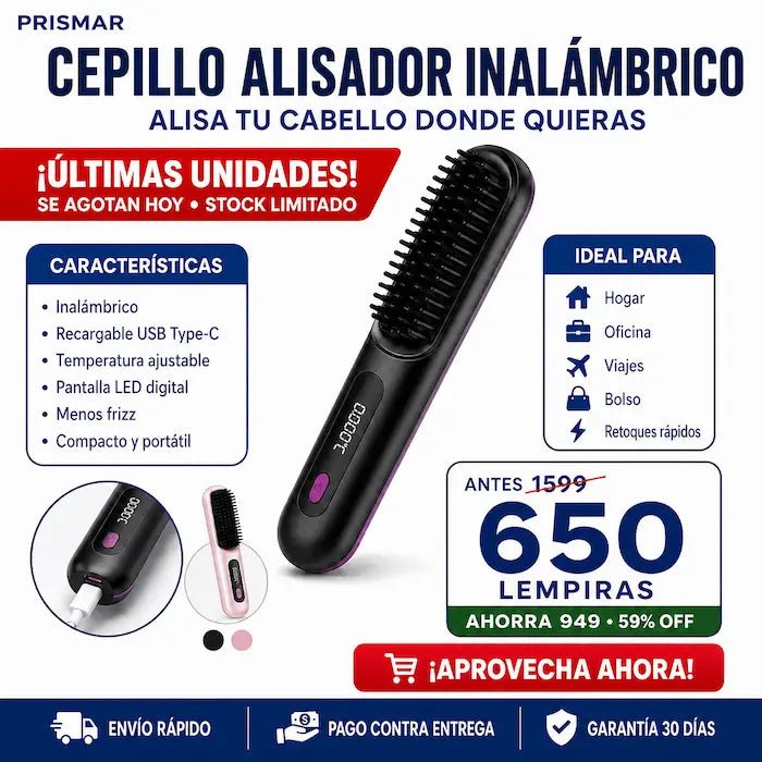 Cepillo Alisador Inalámbrico Recargable USB-C — Sin Cables, Cabe en tu Bolso