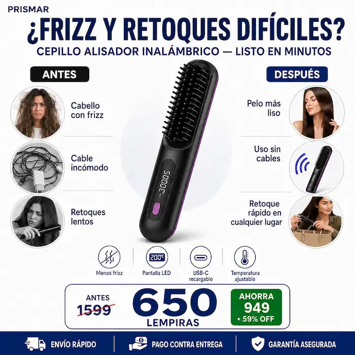 Cepillo Alisador Inalámbrico Recargable USB-C — Sin Cables, Cabe en tu Bolso