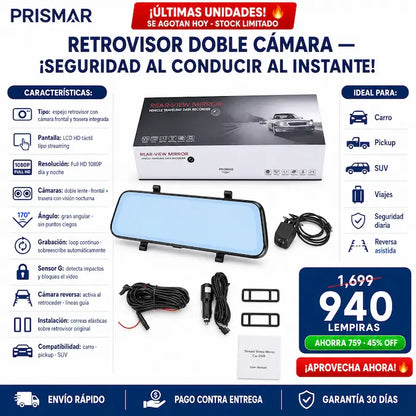 Retrovisor con Doble Cámara DVR Full HD 1080P para Auto