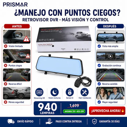 Retrovisor con Doble Cámara DVR Full HD 1080P para Auto