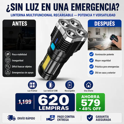Linterna Multifuncional Recargable de Alta Potencia