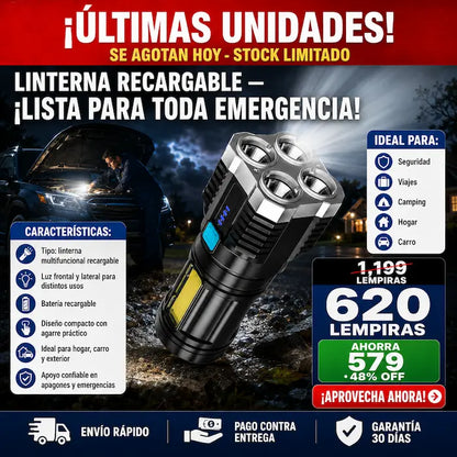 Linterna Multifuncional Recargable de Alta Potencia