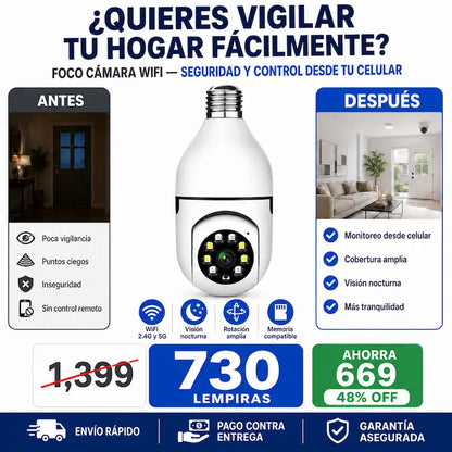 Foco Cámara WiFi de Seguridad 360°