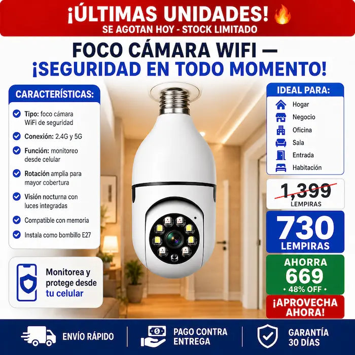 Foco Cámara WiFi de Seguridad 360°