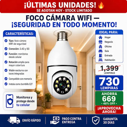 Foco Cámara WiFi de Seguridad 360°