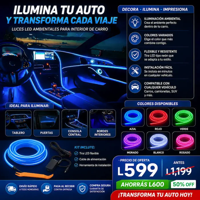 Luces LED Ambientales para Interior de Carro