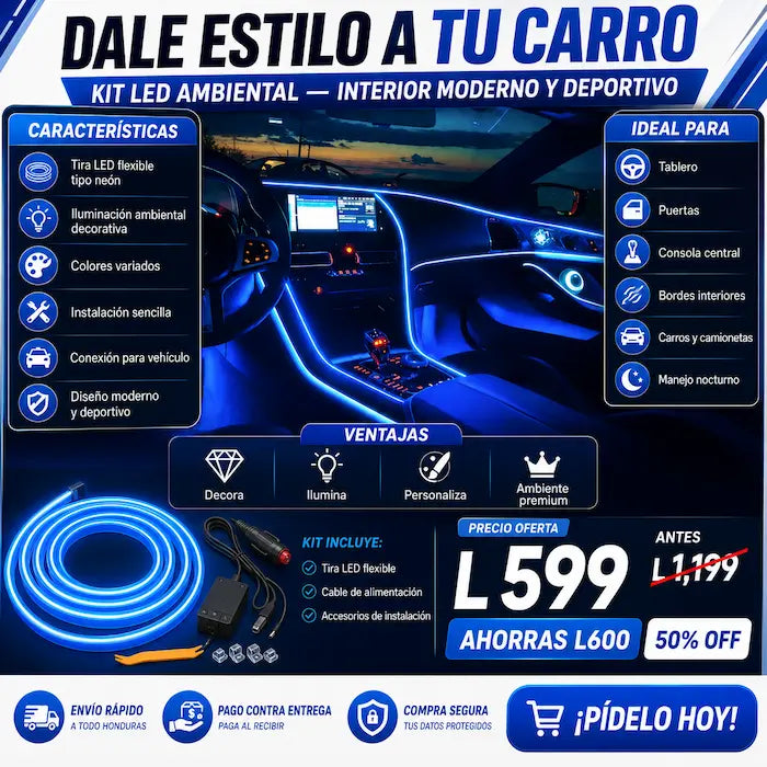 Luces LED Ambientales para Interior de Carro