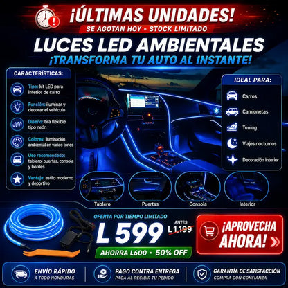 Luces LED Ambientales para Interior de Carro