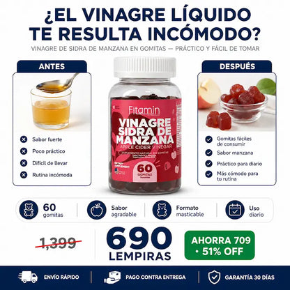 Gomitas de Vinagre de Sidra de Manzana 60 Unidades