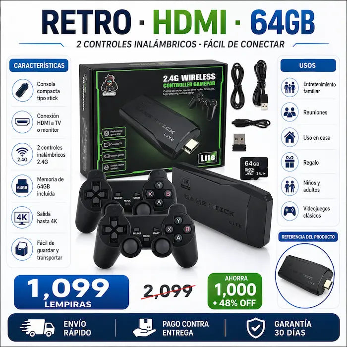 Consola Retro Game Stick Lite 4K con 2 controles