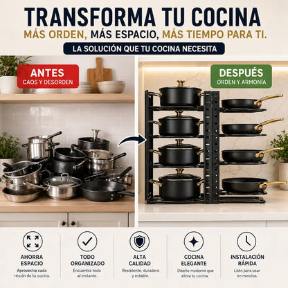 PanRack Pro – Organizador Ajustable de Ollas y Tapas