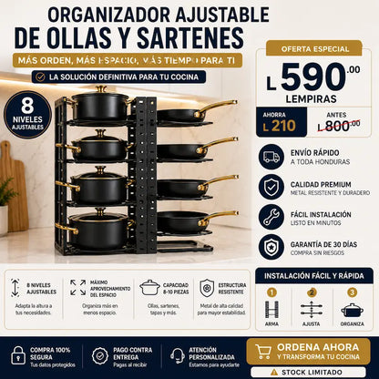 PanRack Pro – Organizador Ajustable de Ollas y Tapas