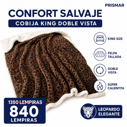 Cobija King Doble Vista — Felpa Leopardo Tallada