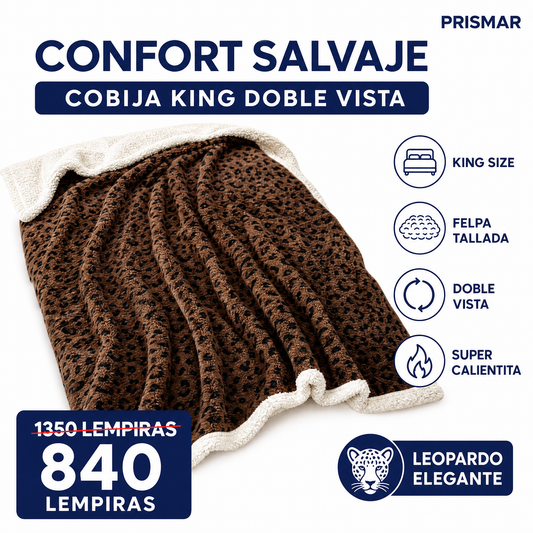 Cobija King Doble Vista — Felpa Leopardo Tallada