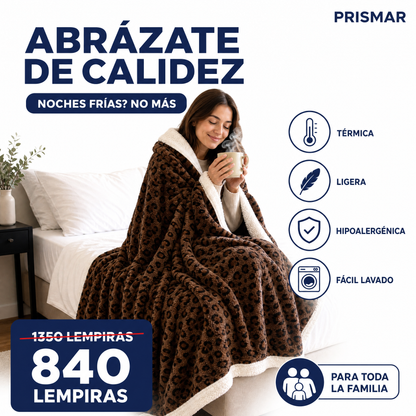 Cobija King Doble Vista — Felpa Leopardo Tallada